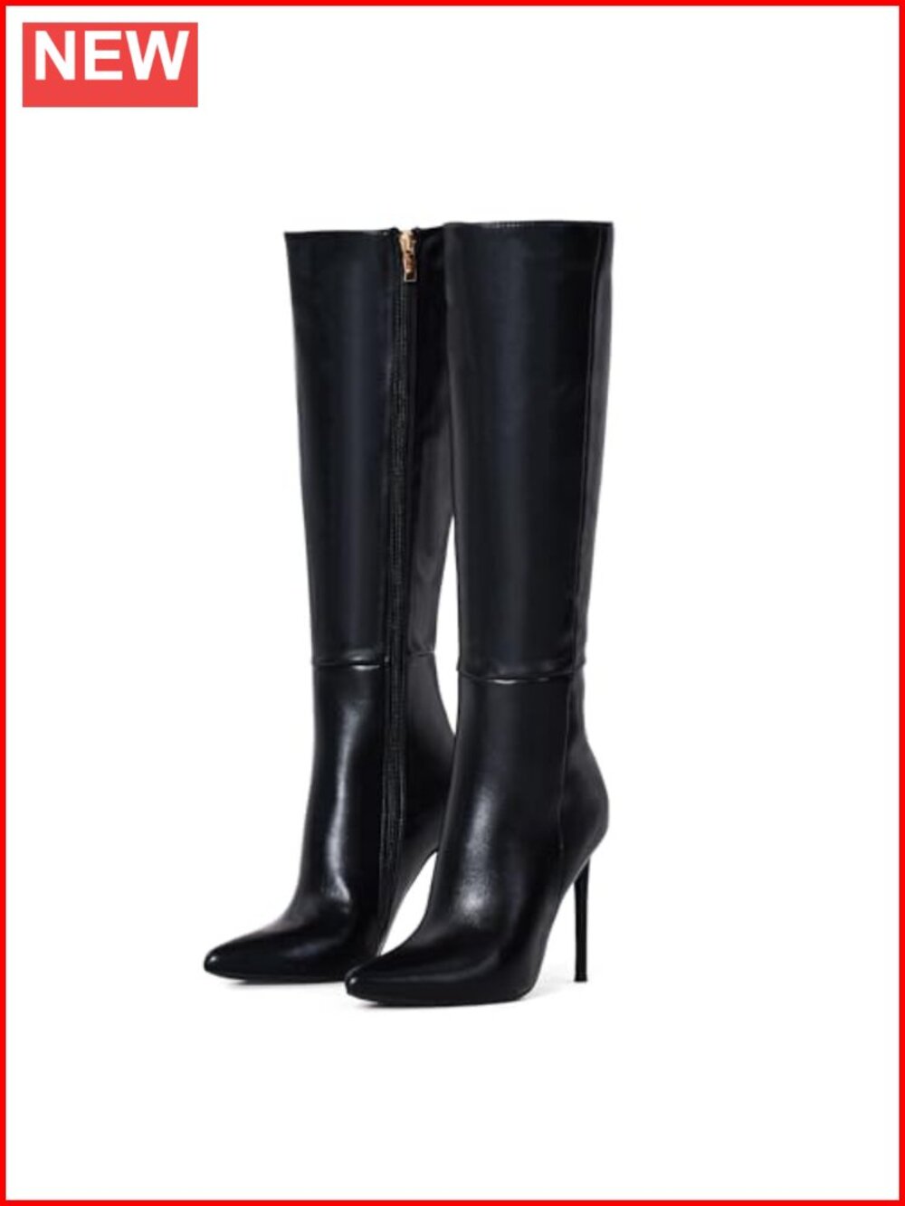 Women's Knee High Stiletto Heel Boots Pointed Toe Faux Leather